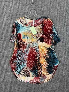 Paisley Grace Blouse Women Small Bohemian Artsy Short Sleeve Multi Color Stretch